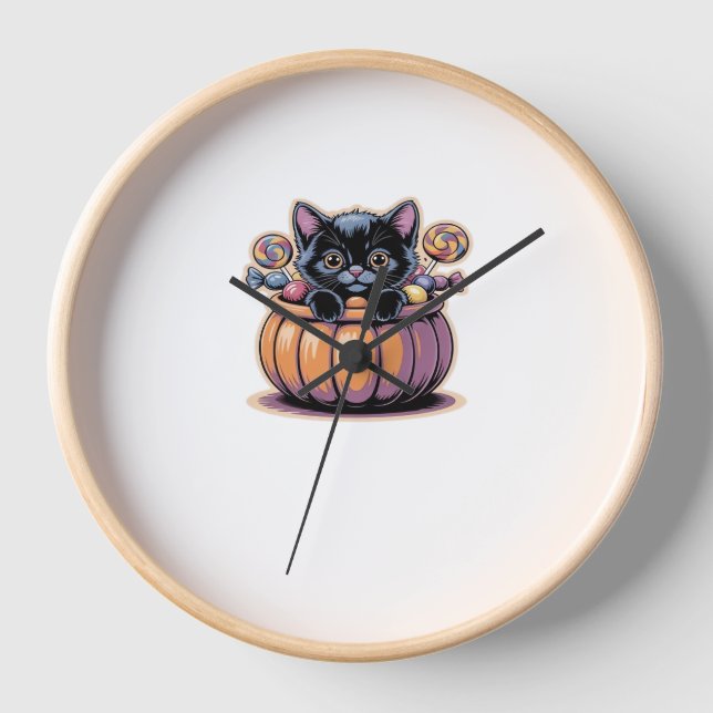 Reloj Gatito negro en la camiseta clásica del balde de a (Anverso)