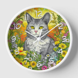 Reloj Gato caprichoso y flores
