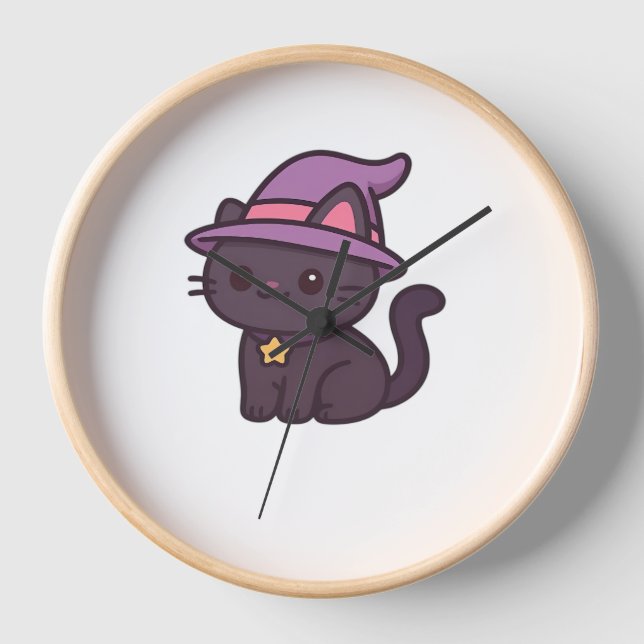 Reloj Gato de bruja Kawaii en camiseta clásica de Gorra  (Anverso)