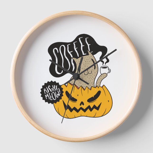 Reloj Gato de café de Halloween - Beber gato de Hallowee (Anverso)