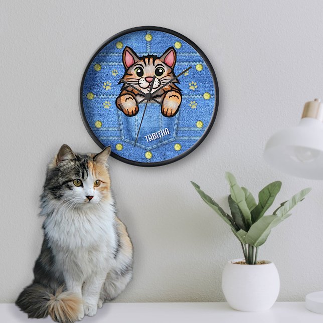 Reloj Gato de Calico en falso cajón de denim con nombre  (Subido por el creador)