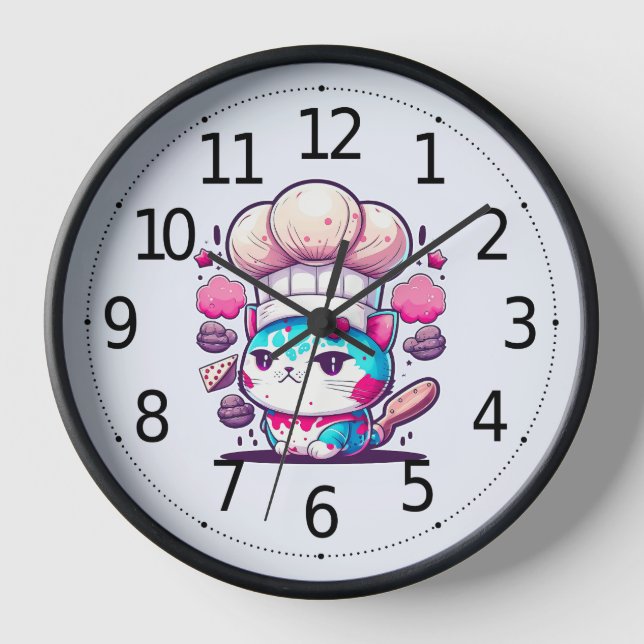 Reloj Gato de gatito de pastelería de panadería con pan  (Anverso)