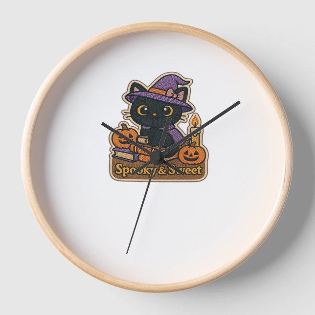 Reloj Gato de Halloween con libros mágicos - Fantasía y  (Anverso)