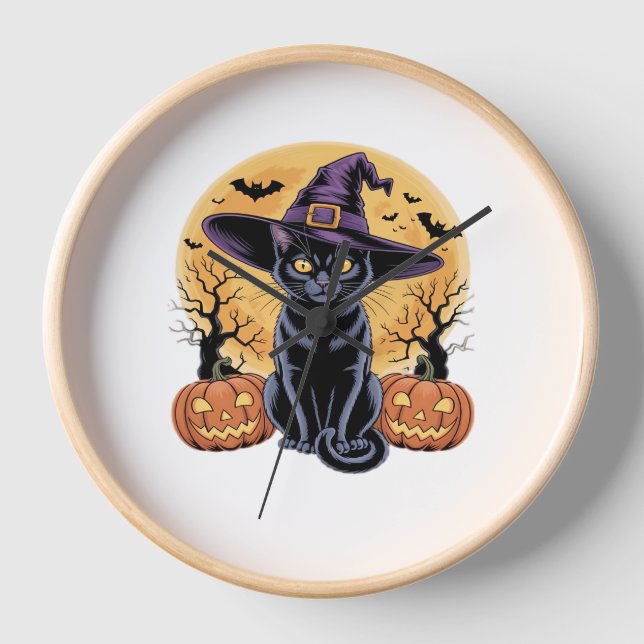Reloj Gato en la calabaza de Halloween camiseta clásica (Anverso)