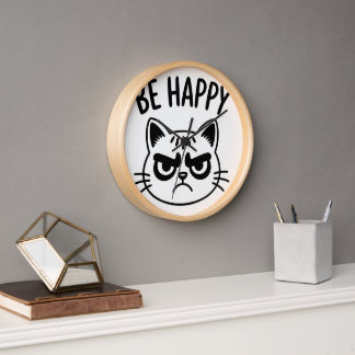 Reloj Gato Enojado – Arte de Contraste Feliz