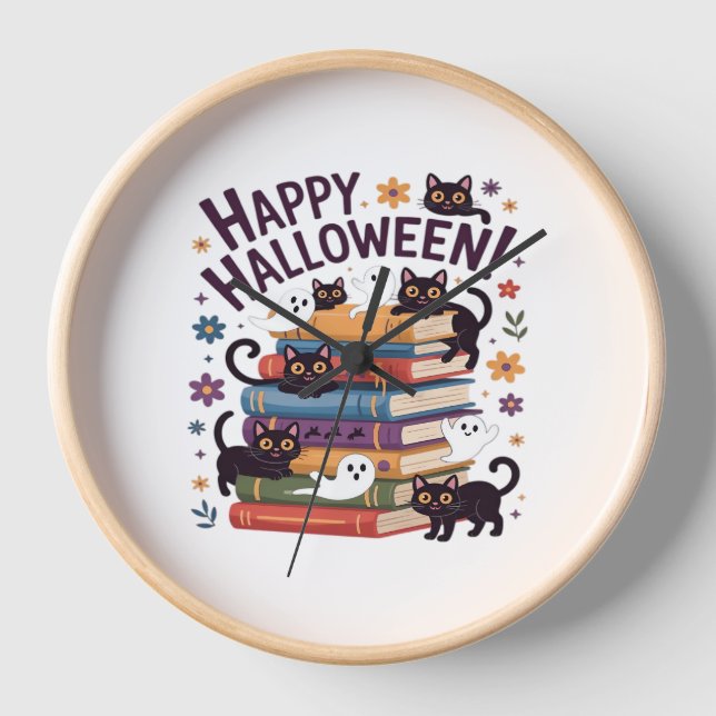 Reloj Gato fantasma leyendo libros sobre regalos de amor (Anverso)