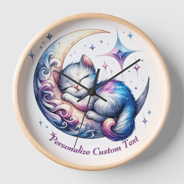 Reloj Gato gatito lindo y personalizado durmiendo en la  (Anverso)