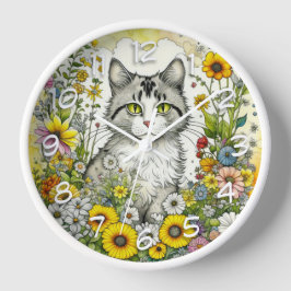 Reloj Gato Gris gitano sentado en flores