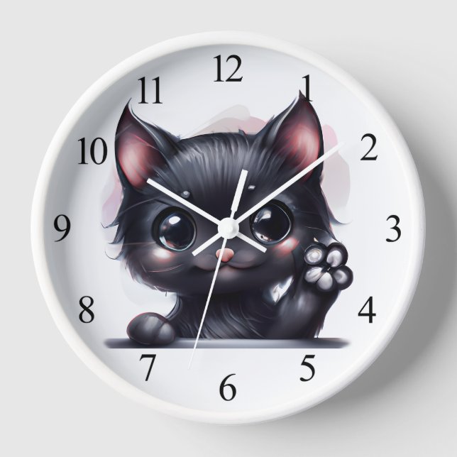 Reloj Gato negro de Kawaii Adorable (Anverso)