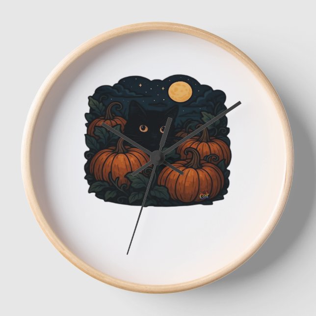 Reloj Gato negro en la camiseta clásica del parche (Anverso)