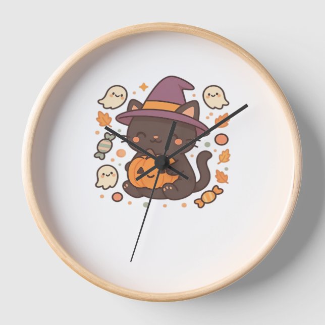 Reloj Gato negro lindo con Gorra de bruja - Kawaii Hallo (Anverso)