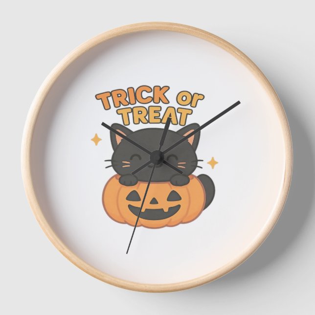 Reloj Gato negro lindo en calabaza - Truco o trato Kawai (Anverso)