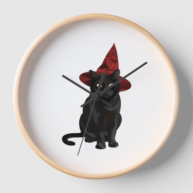 Reloj Gato negro místico con camiseta clásica Gorra rojo (Anverso)