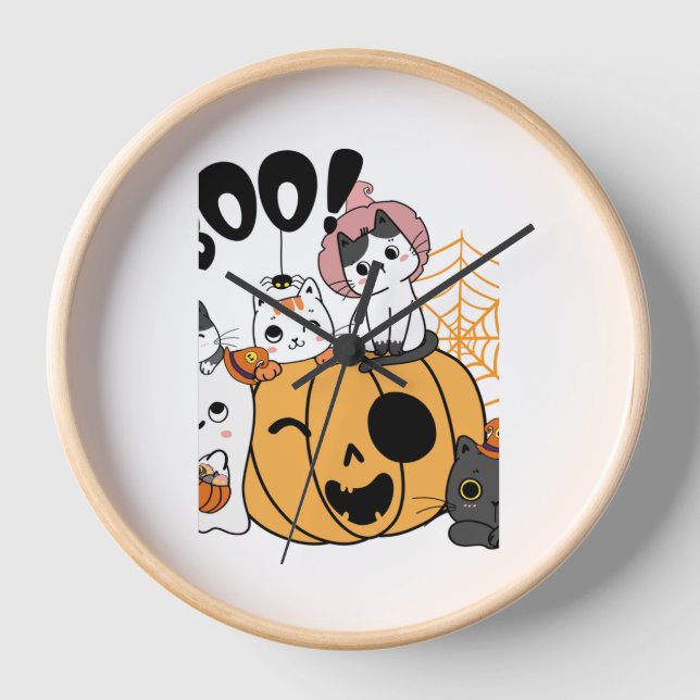 Reloj Gatos Divirtiéndose Con El Pegatina De Halloween (Anverso)