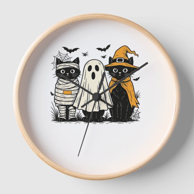 Reloj Gatos negros en disfraces de Halloween - Fantasma, (Anverso)