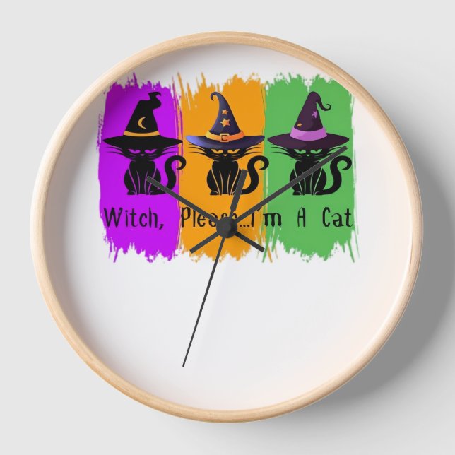 Reloj Gatos Negros En Gorras De Brujas Esencial Camiseta (Anverso)