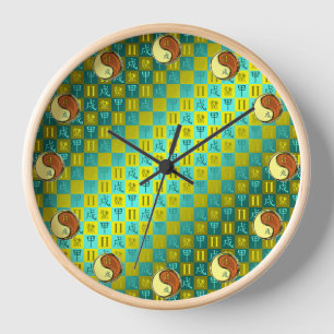 Reloj Géminis y Perro de Madera