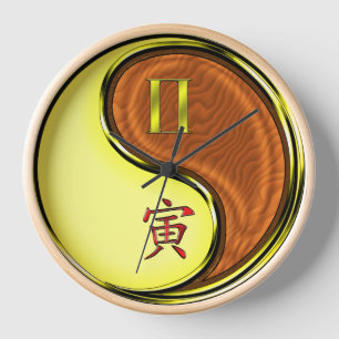 Reloj Géminis y Tigre de Madera