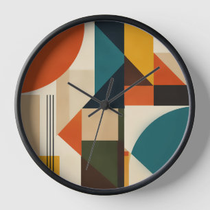 Reloj Geometric Teal Orange Brown Modernist Abstract