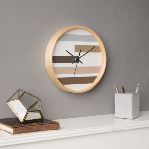 Reloj Geométrico Natural Earth Tones Strips Art Pattern