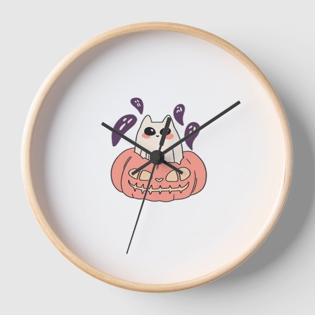 Reloj Ghost Kitty en una calabaza clásica camiseta (Anverso)