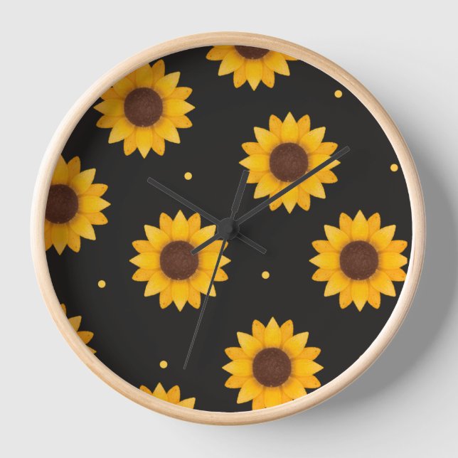 Reloj Girasol de Fondo Negro - Granja Moderna Estilo Cas (Anverso)