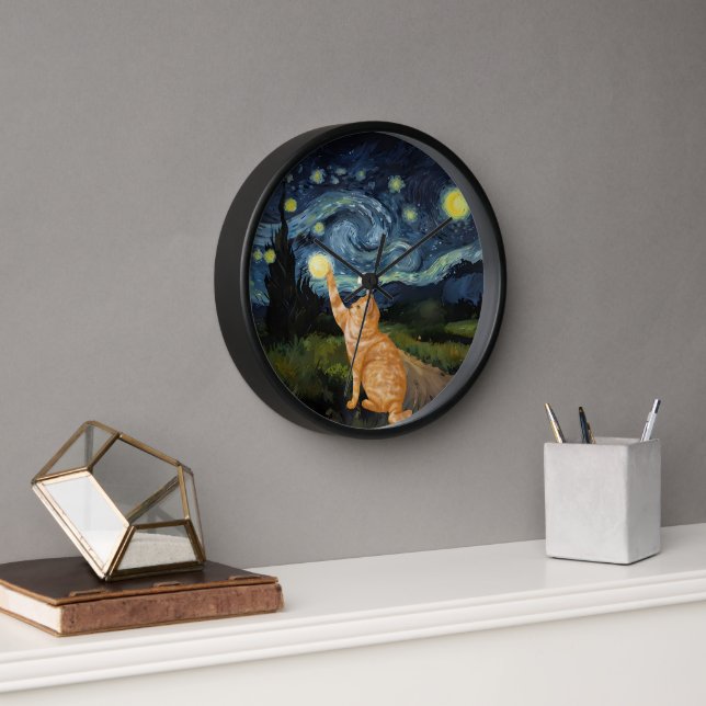 Reloj Gogh Kitty Starry Night Cat (Oficina)