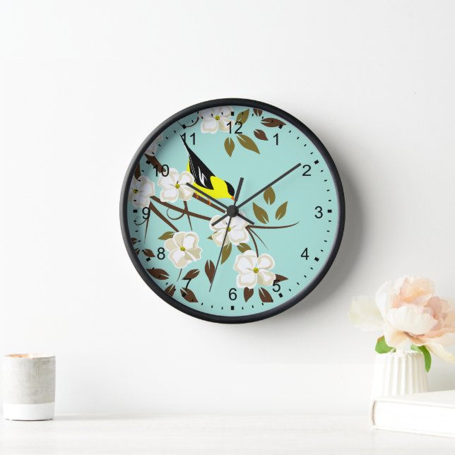 Reloj Goldfinch Estadounidense Sobre Rama De Flores (Hogar)