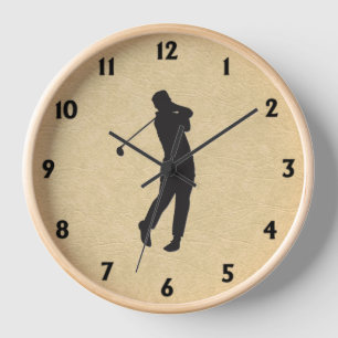Reloj Golfer sobre cuero mira números negros Pared cuad