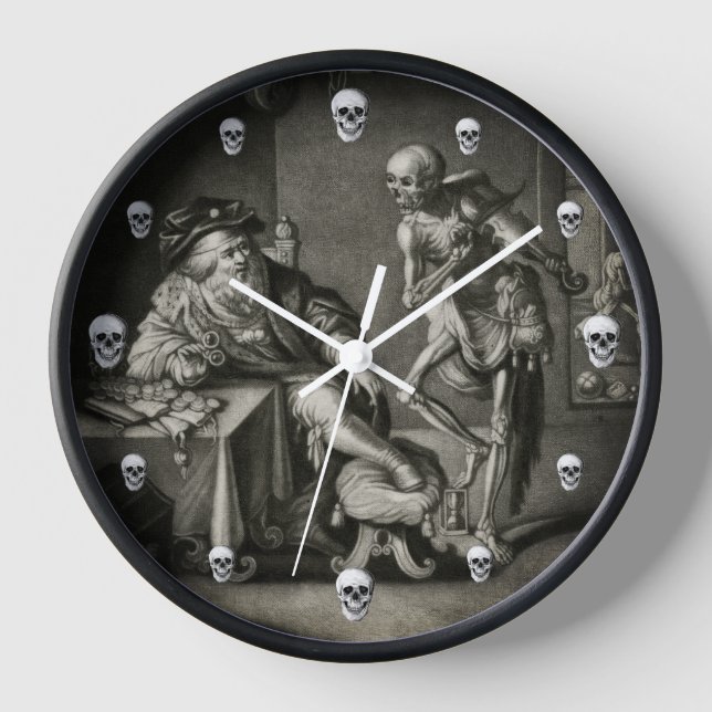 Reloj gótico con baile de muerte y cráneos (Anverso)