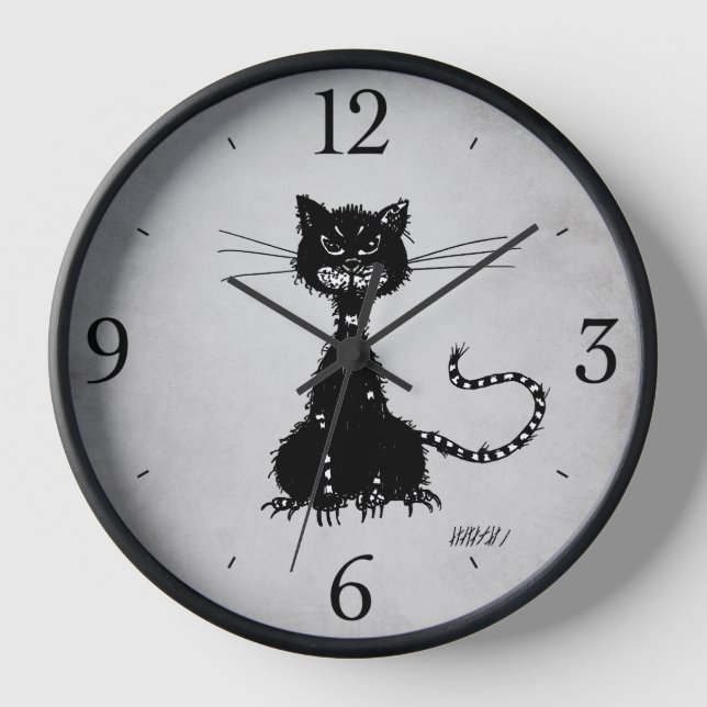Reloj Gótico negro malvado arte felino (Anverso)