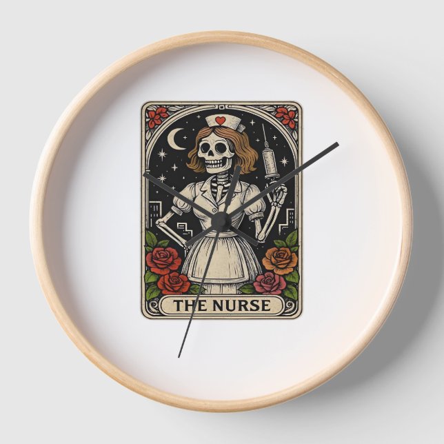 Reloj Graciosa enfermera Skeleton Tarot Card Enfermería  (Anverso)