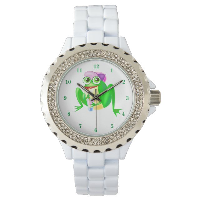 Reloj gracioso con sapo Fiesta feliz (Anverso)