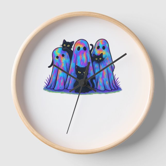 Reloj Gracioso gato negro y fantasma Halloween esencial  (Anverso)