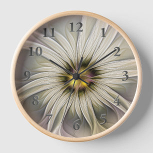 Reloj Gran Flor de Marfil, Arte Fractal Moderno Abstract