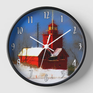 Reloj Gran pintura de faro rojo - Arte original