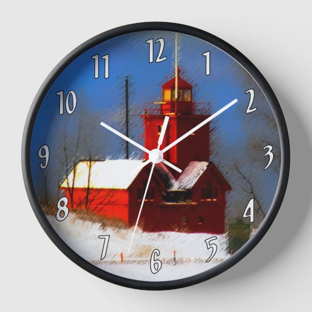 Reloj Gran pintura de faro rojo - Arte original (Anverso)