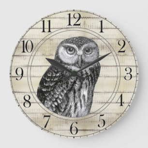 Reloj grande de búho de madera rústica