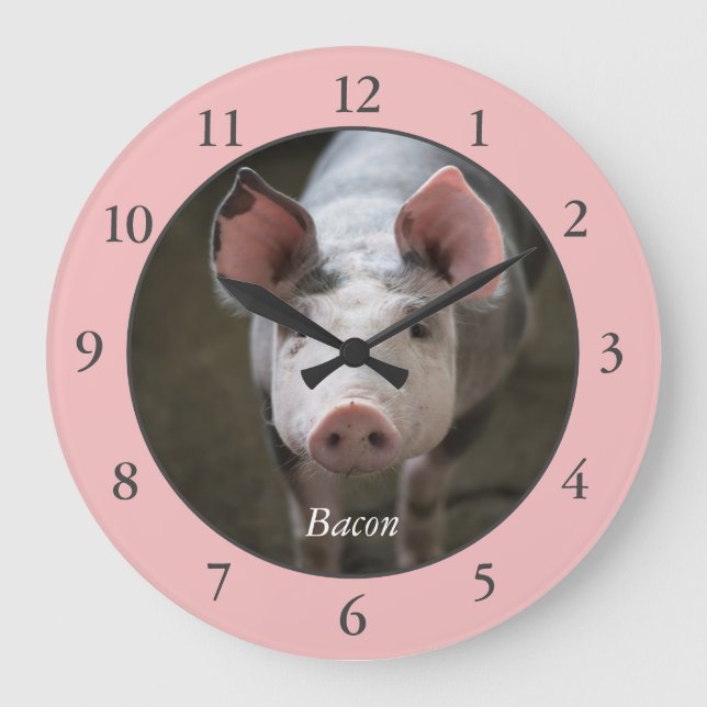 Reloj grande de cerdo rosado personalizado (Anverso)