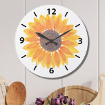 Reloj grande de girasol amarillo<br><div class="desc">¡Los girasoles traen alegría!
Relájese con este encantador reloj floral que presenta un original girasol acuático y una sencilla cara de reloj.
Porque creamos nuestra propia obra de arte no encontrarás esta imagen exacta de otros diseñadores.
Acuarela original © Michele Davies.</div>