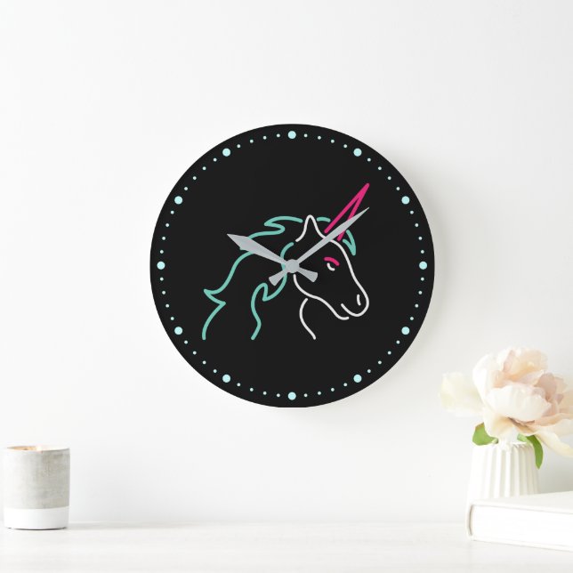 Reloj grande de neonesa divertida Unicorn (Hogar)