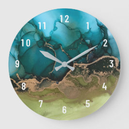 Reloj grande de oro verde Aqua negro abstracto