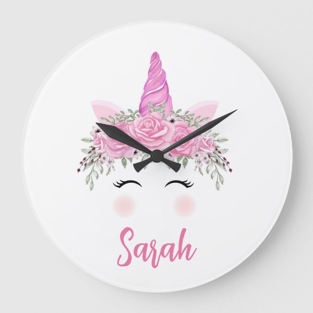 Reloj grande de unicornio personalizado con nombre (Anverso)