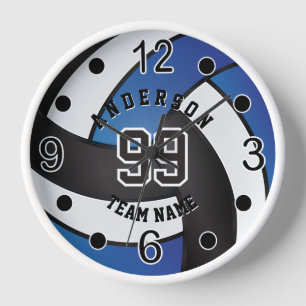 Reloj grande de voleibol azul oscuro, negro y blan