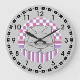 Reloj grande Oval con estampado de gato gris durmi