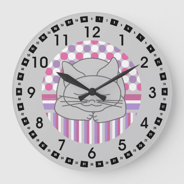 Reloj grande Oval con estampado de gato gris durmi (Anverso)