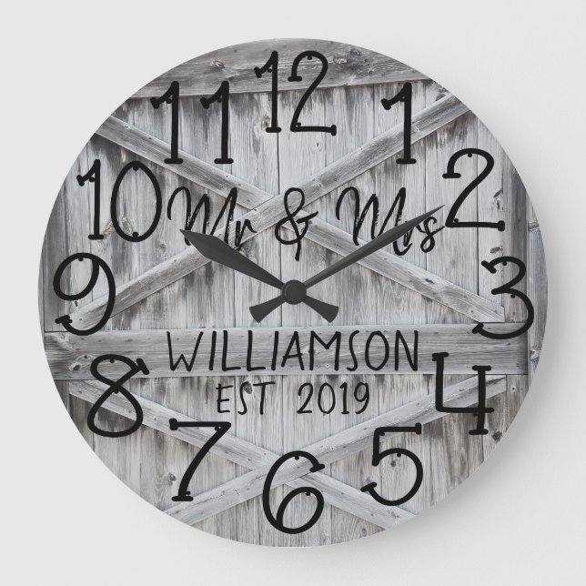 Reloj grande Personalizado de madera gris personal (Anverso)