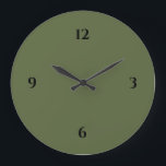 Reloj grande verde oliva y negro Minimalista<br><div class="desc">El reloj artístico moderno presenta un diseño minimalista en una paleta de colores verde oliva y negro. Un diseño sencillo y sencillo con números negros sobre un fondo verde militar oliva. Una moderna adición a su cocina, sala de estar o pared de oficinas, un moderno regalo de oficina o un...</div>