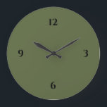 Reloj grande verde oliva y negro Minimalista<br><div class="desc">El reloj artístico moderno presenta un diseño minimalista en una paleta de colores verde oliva y negro. Un diseño sencillo y sencillo con números negros sobre un fondo verde militar oliva. Una moderna adición a su cocina, sala de estar o pared de oficinas, un moderno regalo de oficina o un...</div>
