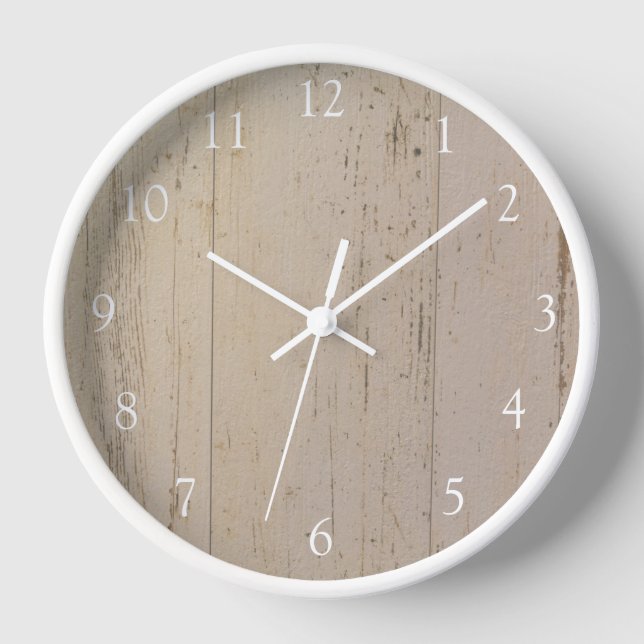 Reloj Grano de madera texturada lavado blanco (Anverso)